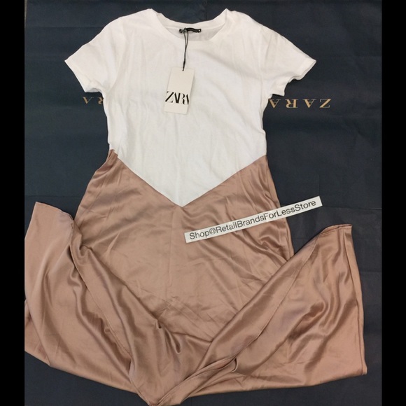 ZARA TWO TONE SATIN CONTRASTING MIDI MAXI DRESS - Picture 10 of 10